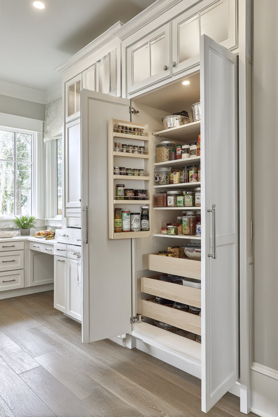 Organized Perfection: Light Grey Pantry and Planning Station