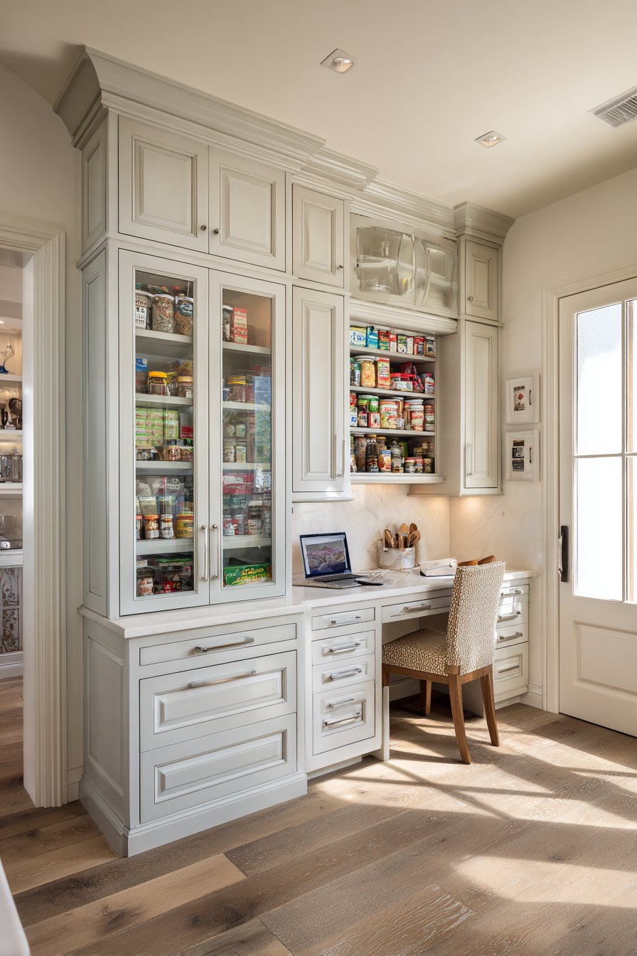 Organized Perfection: Light Grey Pantry and Planning Station