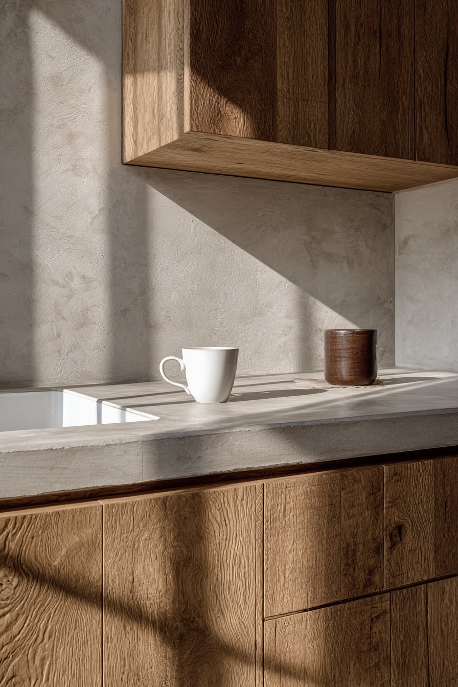 The Natural Material Showcase: Wood Grain and Concrete Harmony