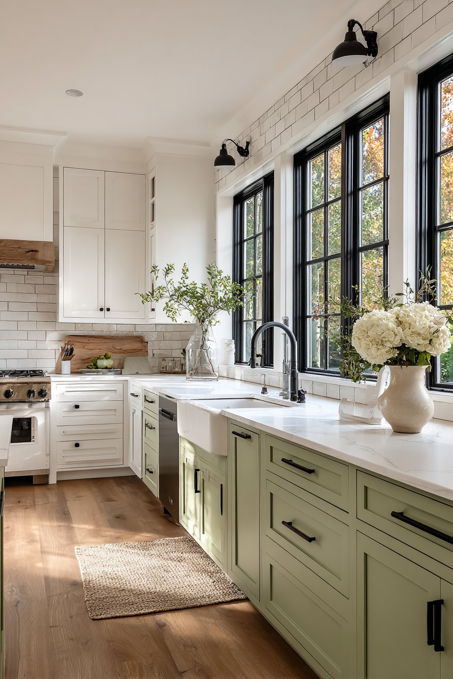 Dramatic Two-Tone Mint Green and White Kitchen
