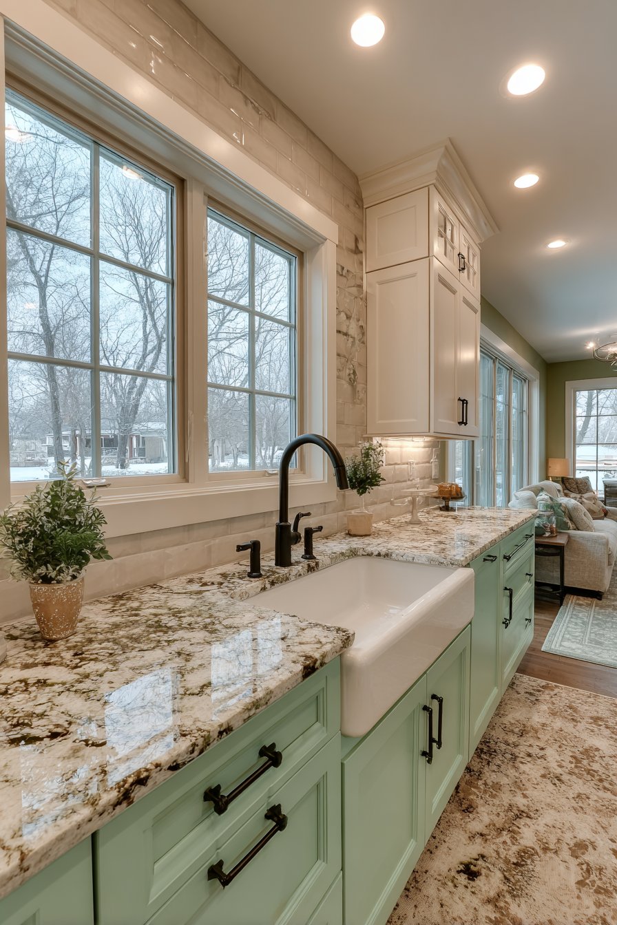 Dramatic Two-Tone Mint Green and White Kitchen