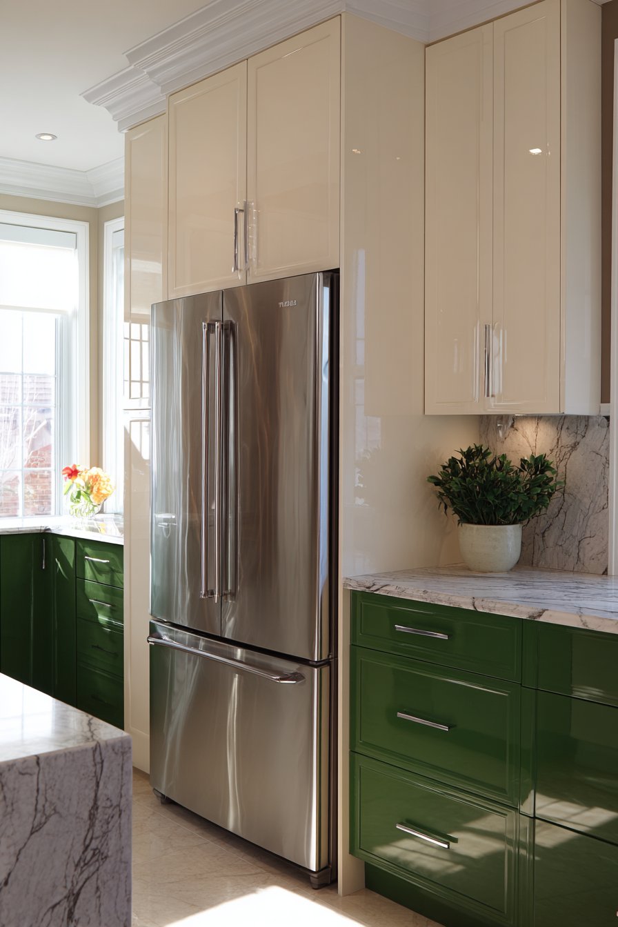 Efficient Galley Kitchen in Cream and Forest Green