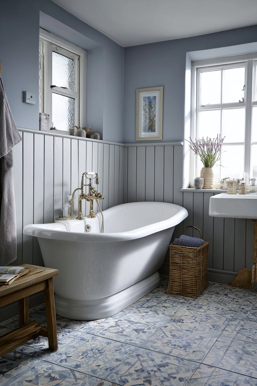 Vintage-Inspired Corner Sink with Freestanding Tub