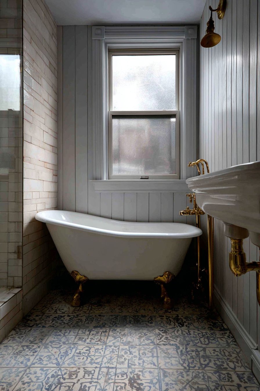 Vintage-Inspired Corner Sink with Freestanding Tub