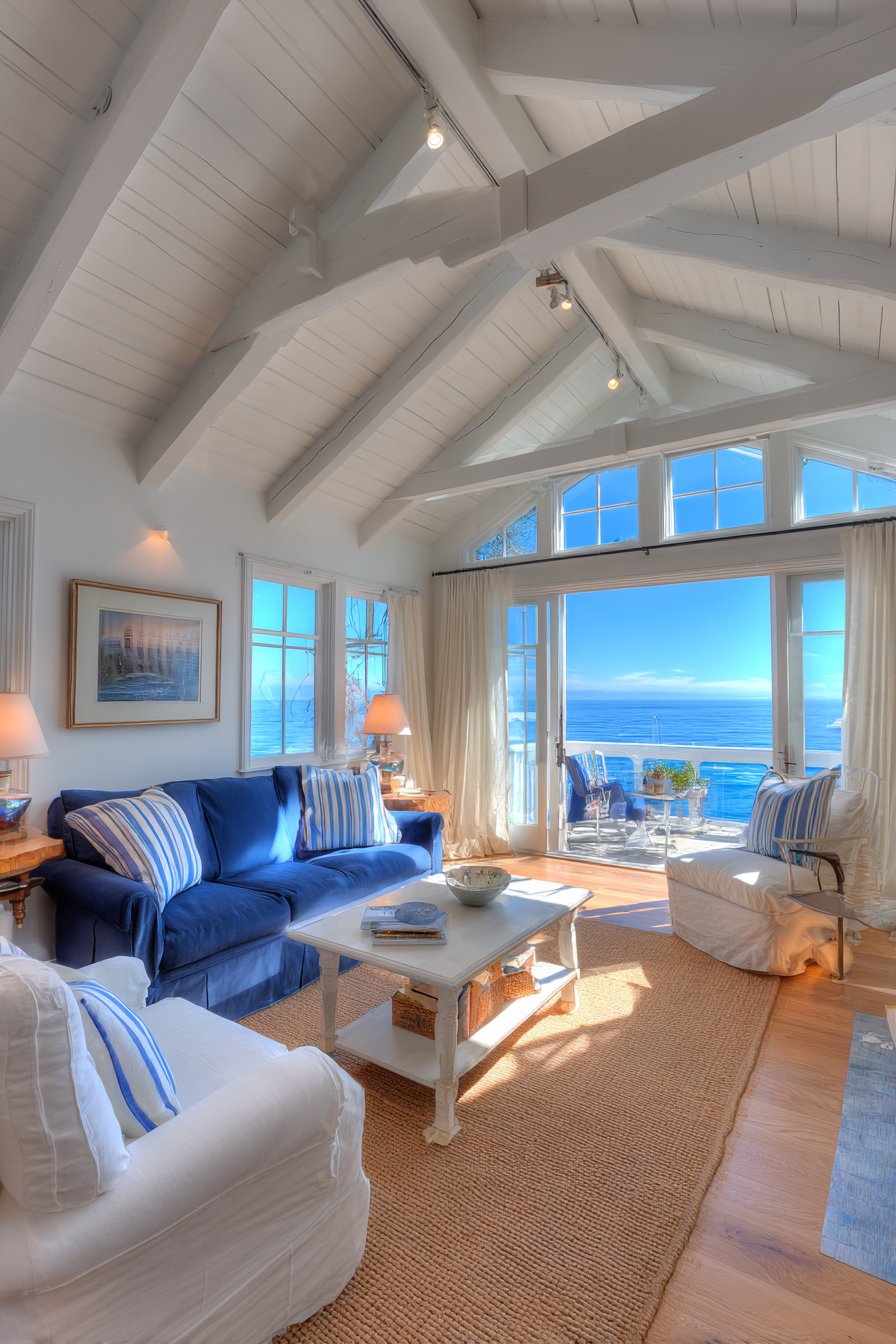 Coastal-Inspired Living Room with Bright Track Illumination