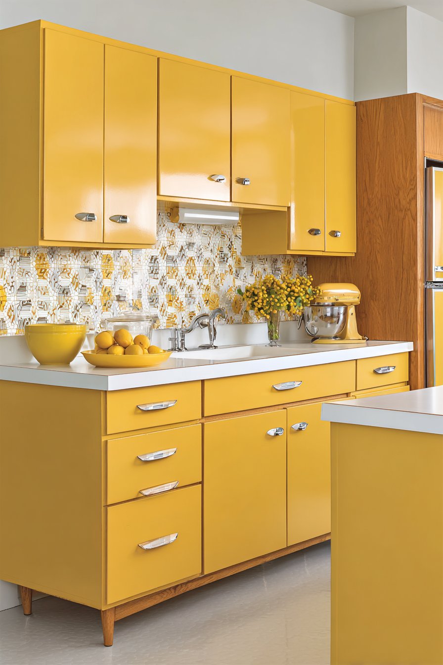 Mid-Century Modern Kitchen with Golden Ochre Yellow Cabinets