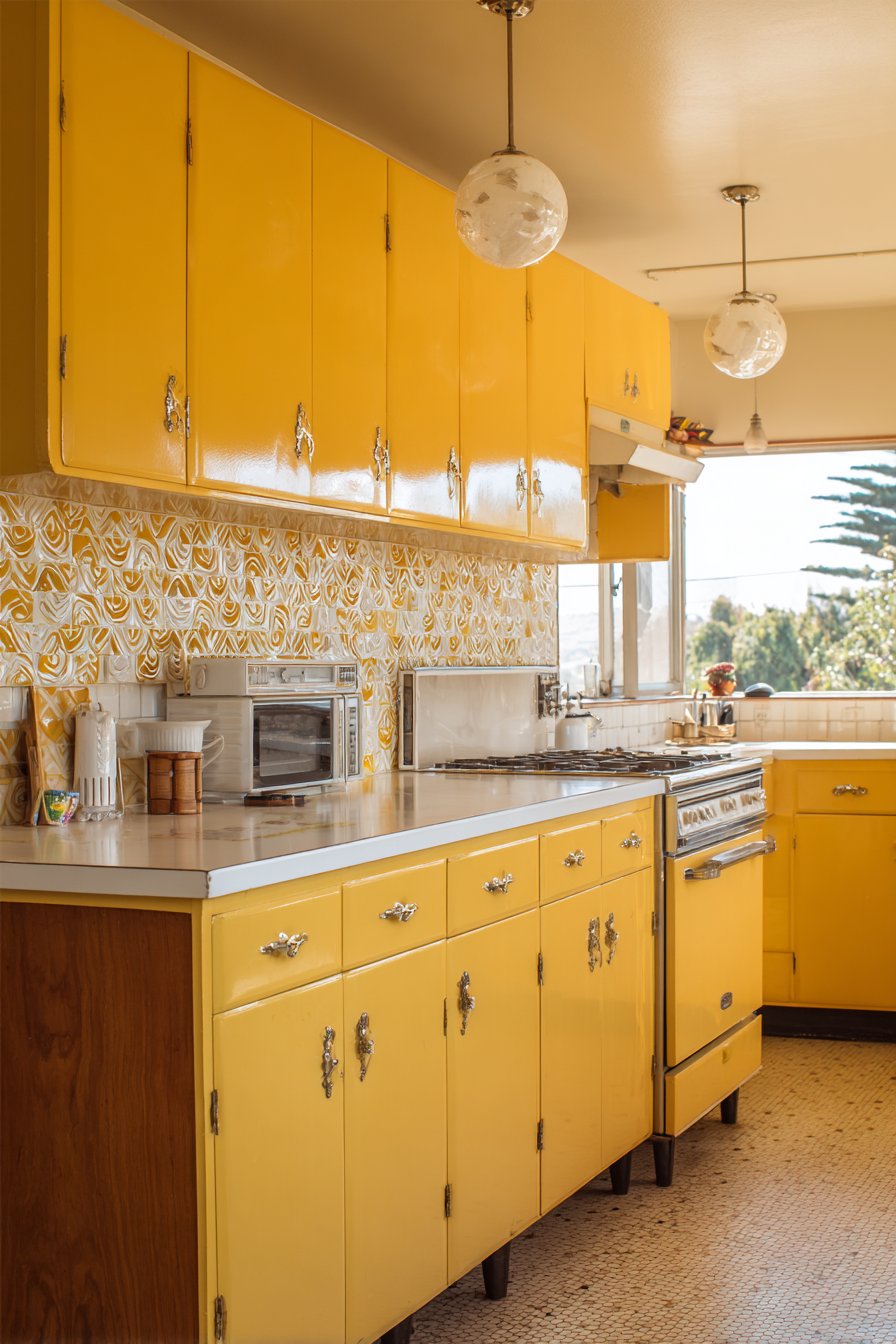 Mid-Century Modern Kitchen with Golden Ochre Yellow Cabinets