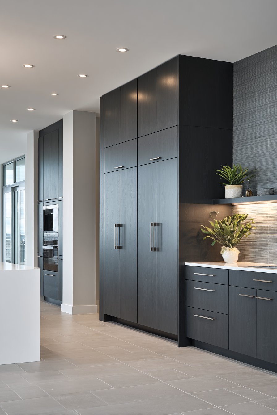 Contemporary Minimalism with Graphite Grey Slab Cabinets