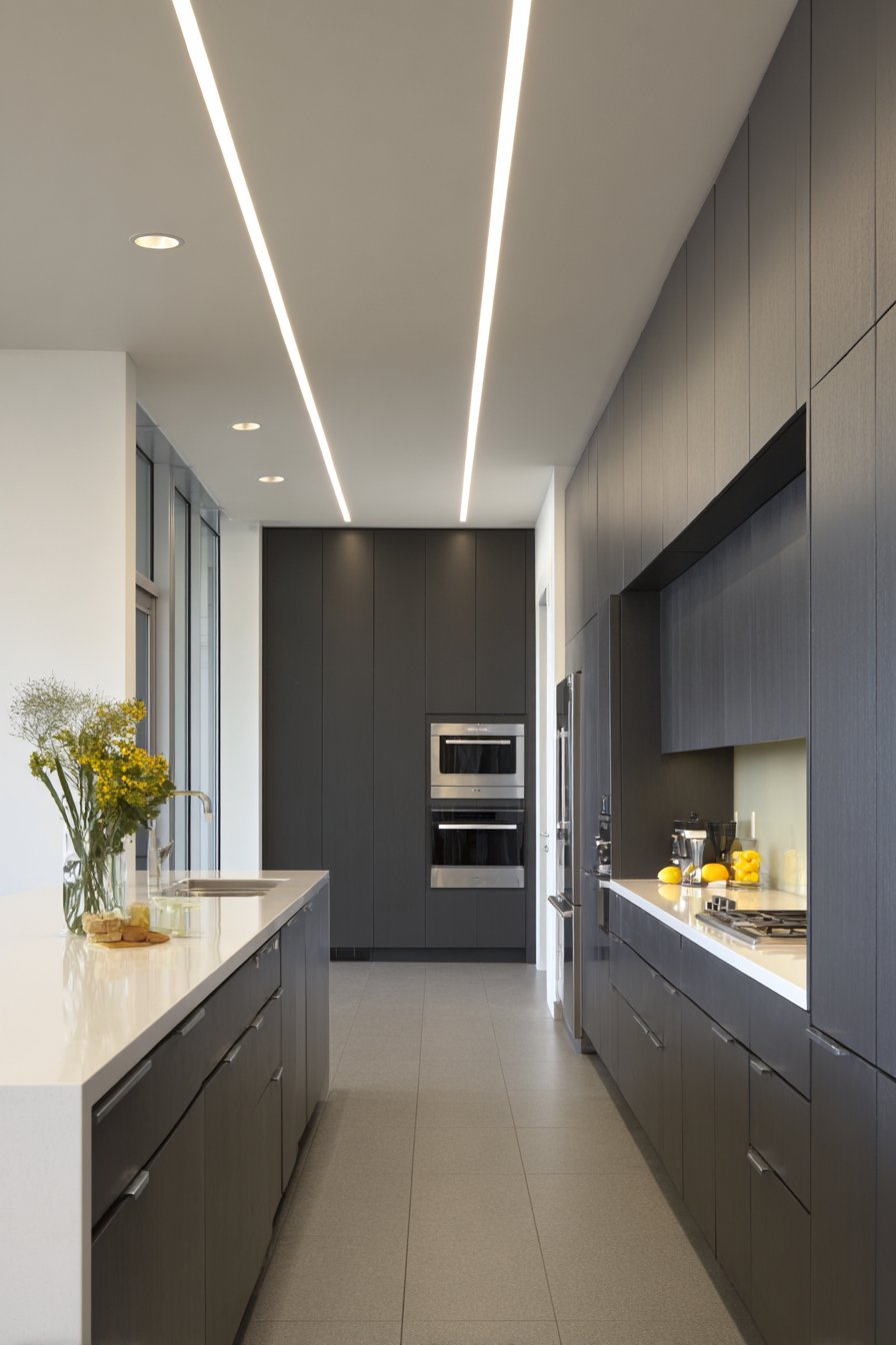 Contemporary Minimalism with Graphite Grey Slab Cabinets
