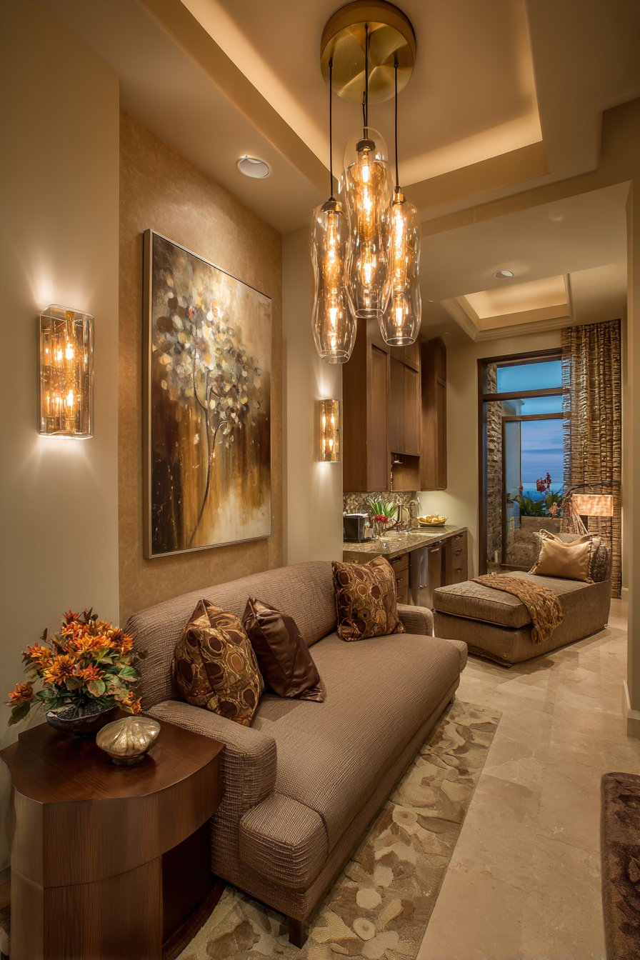 Layered Lighting Design with Brass and Edison Bulbs