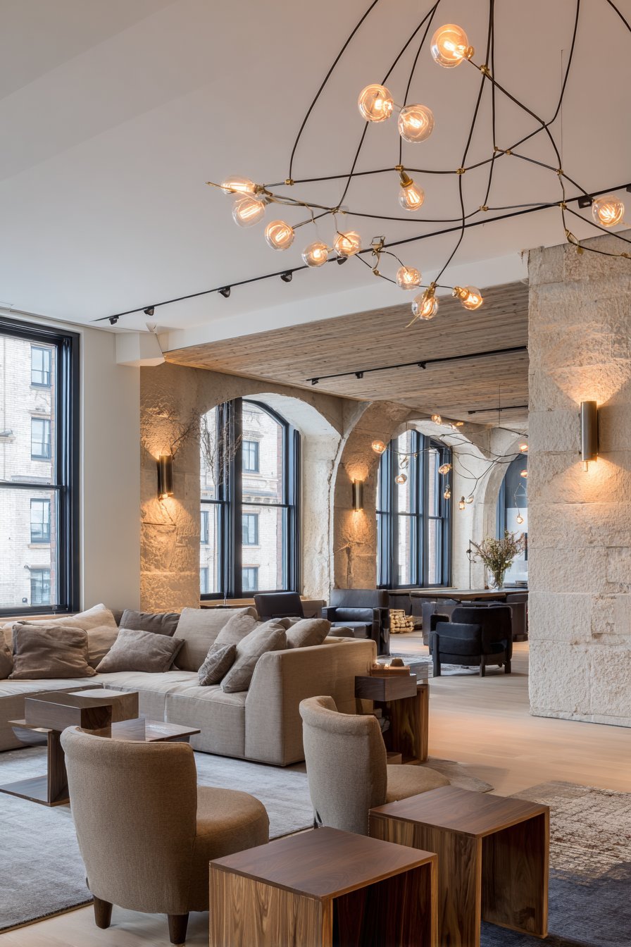 Layered Lighting Design with Brass and Edison Bulbs