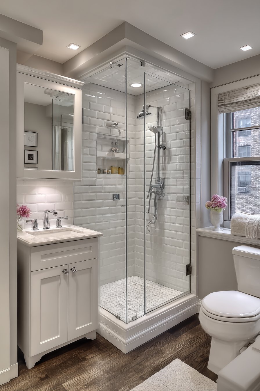 Compact Corner Shower with Space-Efficient Layout