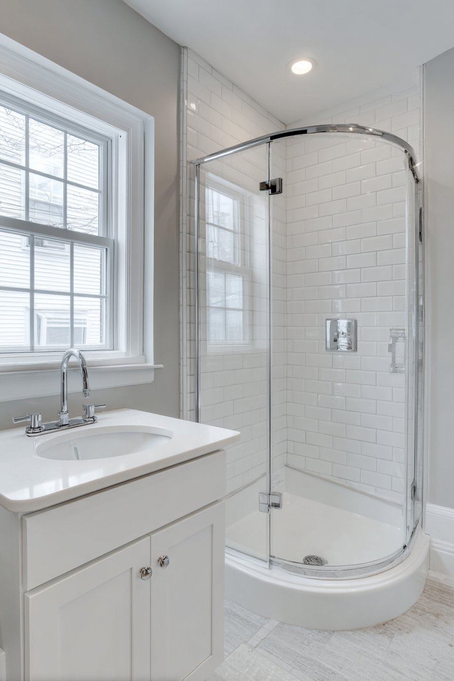 Compact Corner Shower with Space-Efficient Layout