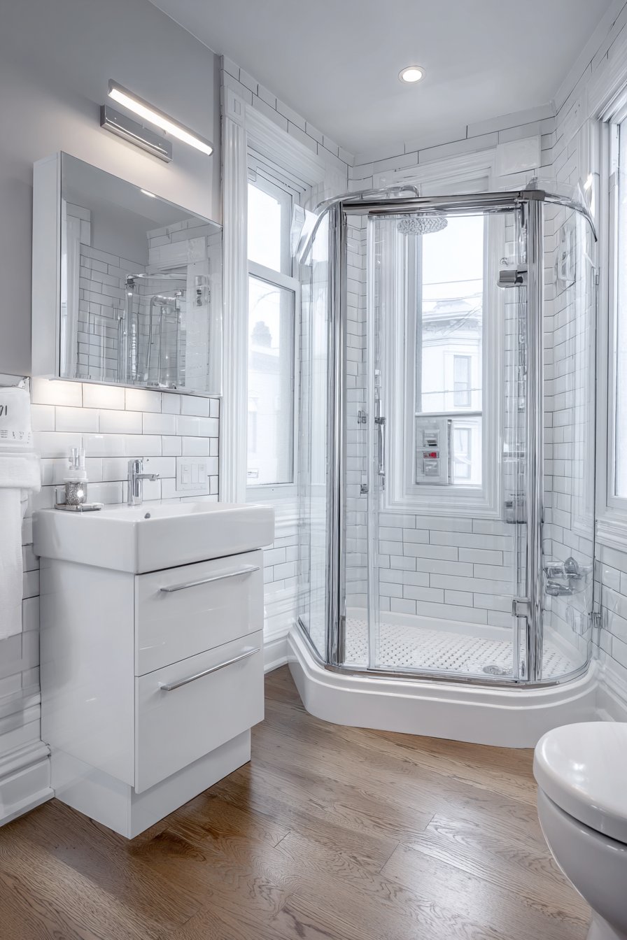 Compact Corner Shower with Space-Efficient Layout