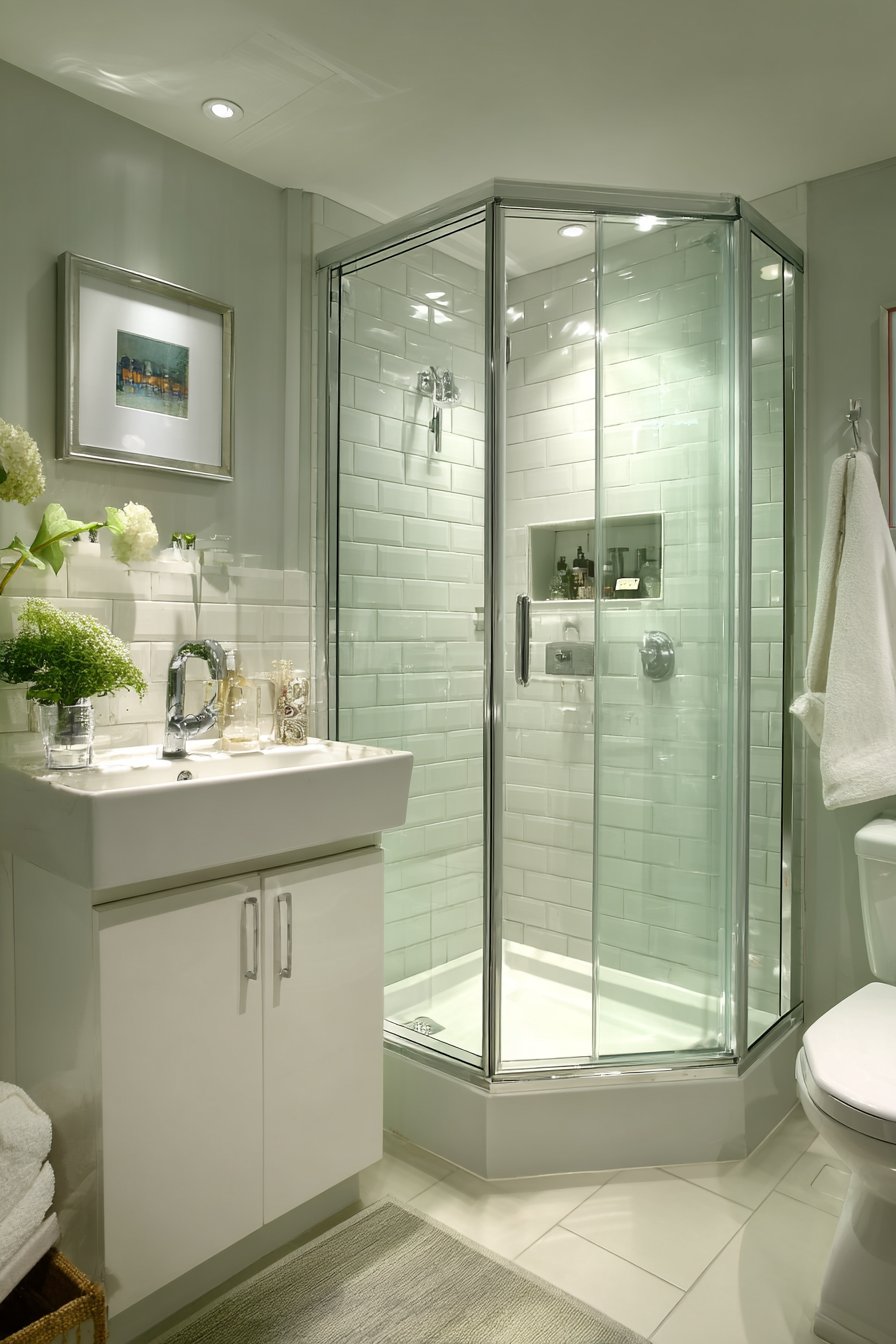 Compact Corner Shower with Space-Efficient Layout