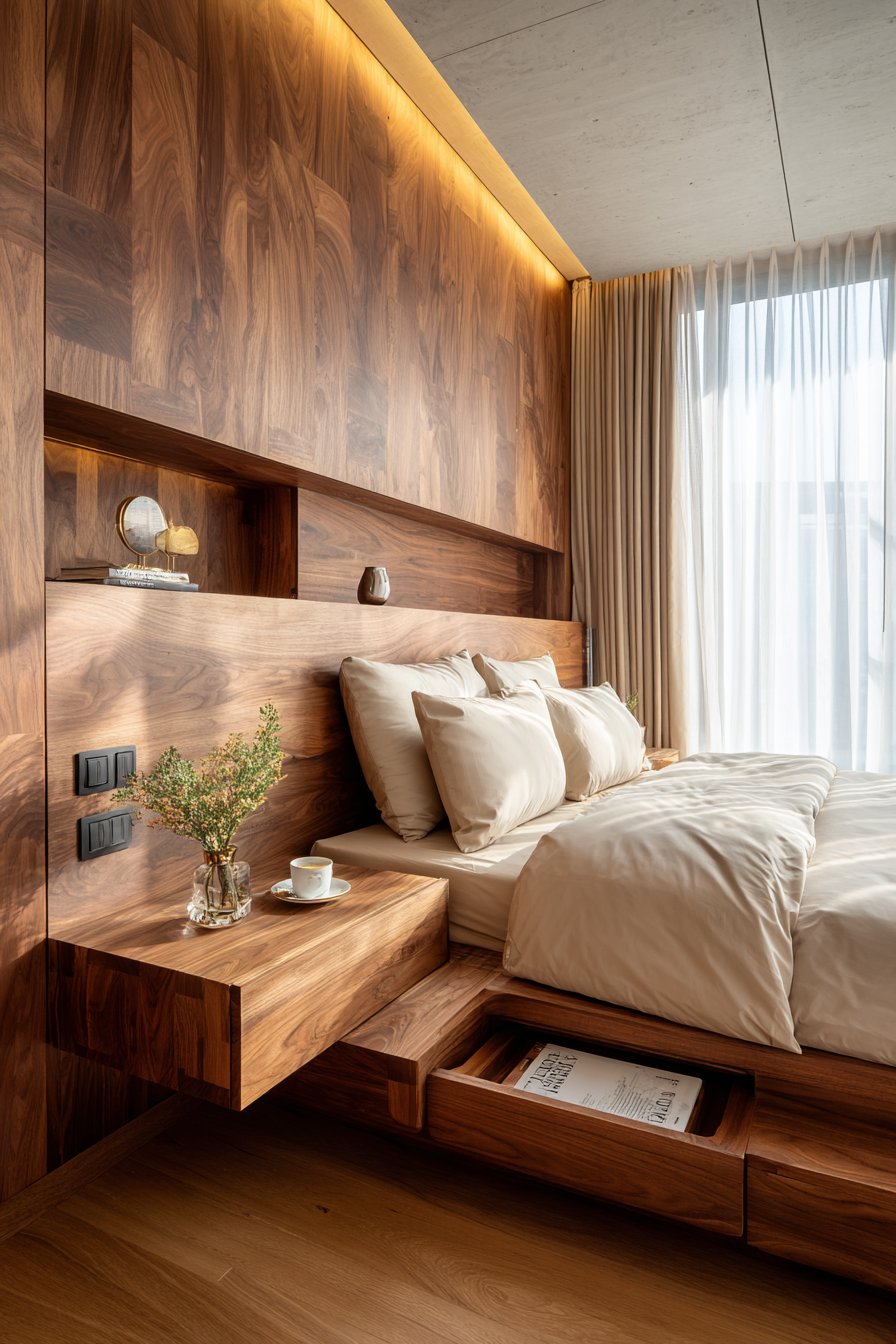 Modern Platform Bed with Integrated Nightstands