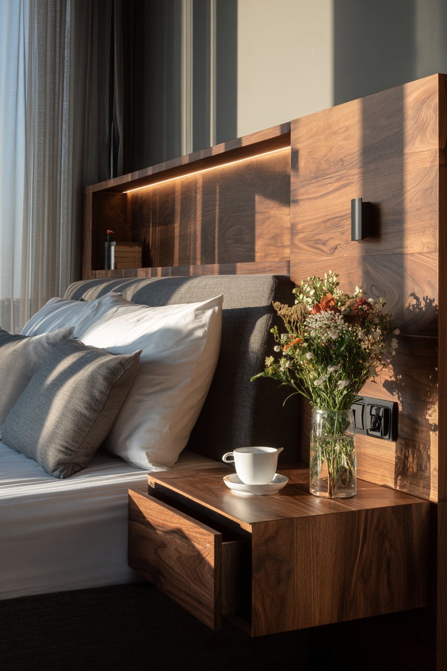 Modern Platform Bed with Integrated Nightstands