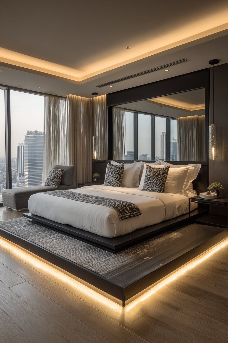 Modern Minimalist Floating Bed Sanctuary