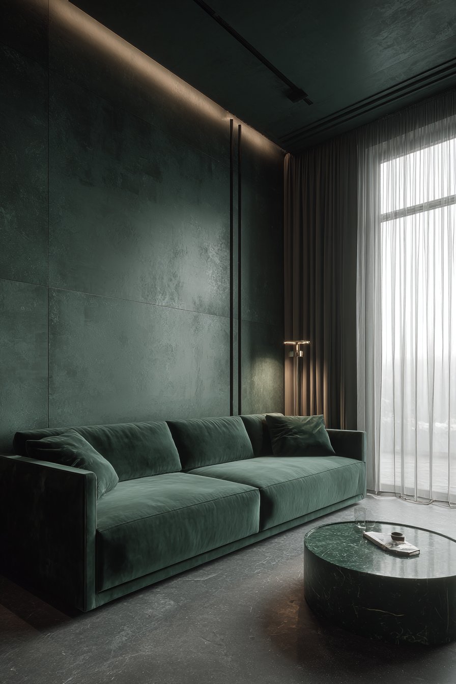 Sophisticated Velvet Sanctuary with Forest Green Focal Point