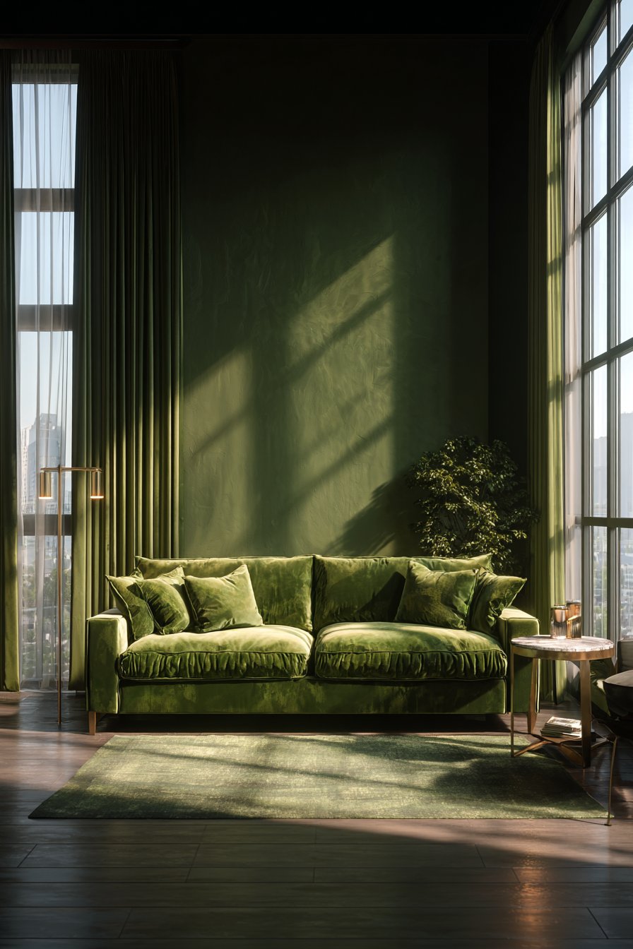 Sophisticated Velvet Sanctuary with Forest Green Focal Point