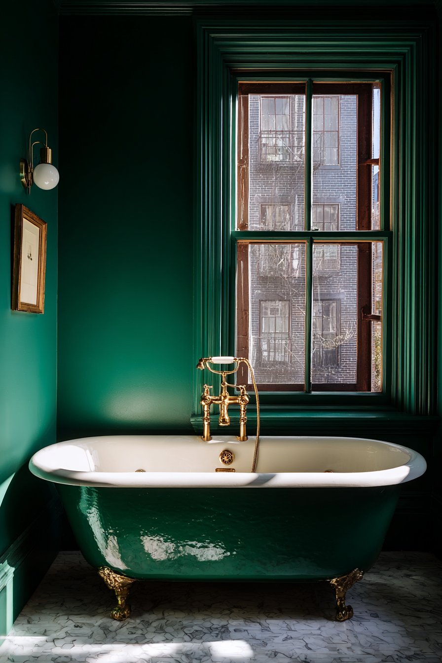  Luxurious Emerald Sanctuary with Clawfoot Elegance