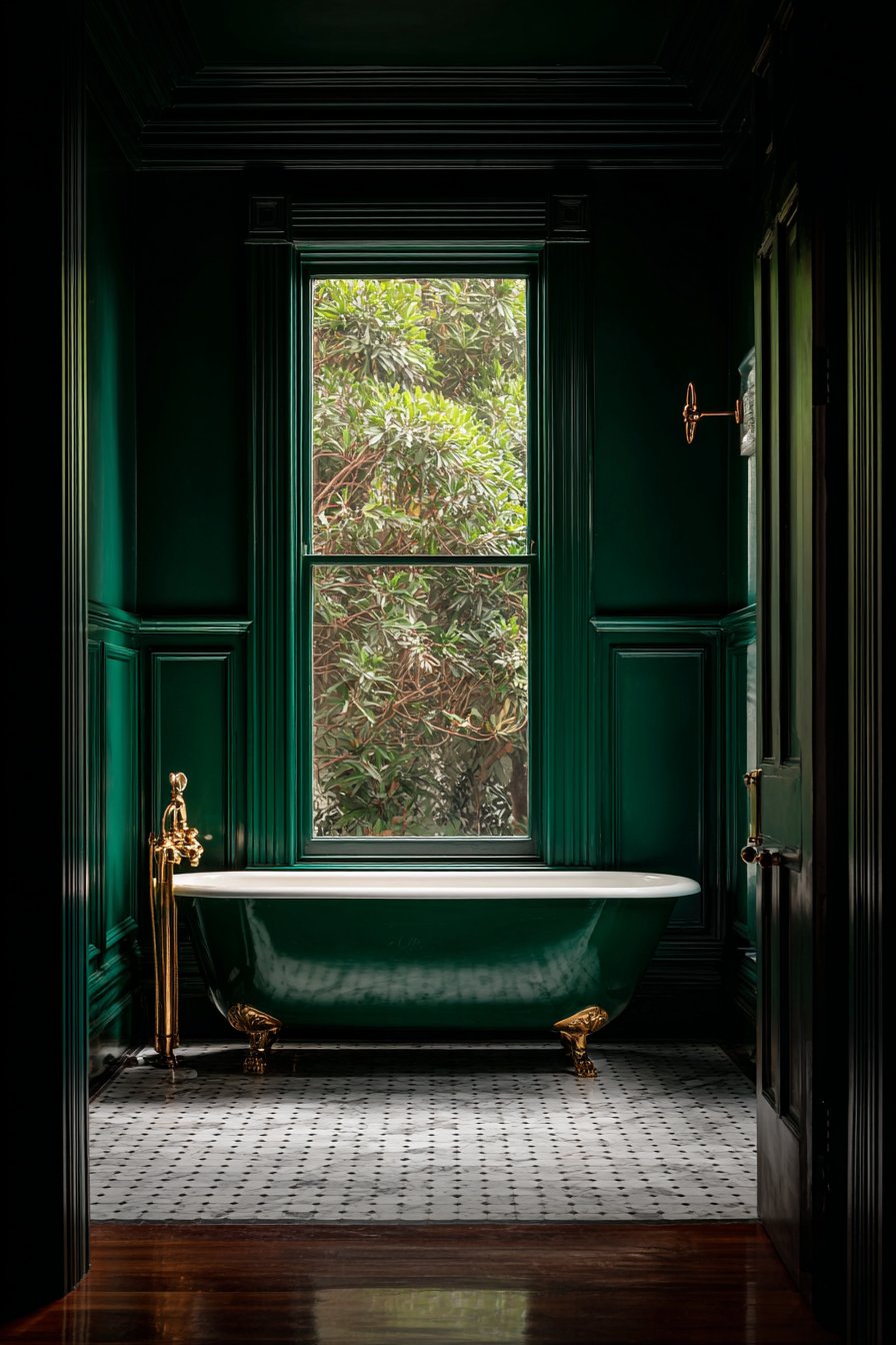  Luxurious Emerald Sanctuary with Clawfoot Elegance