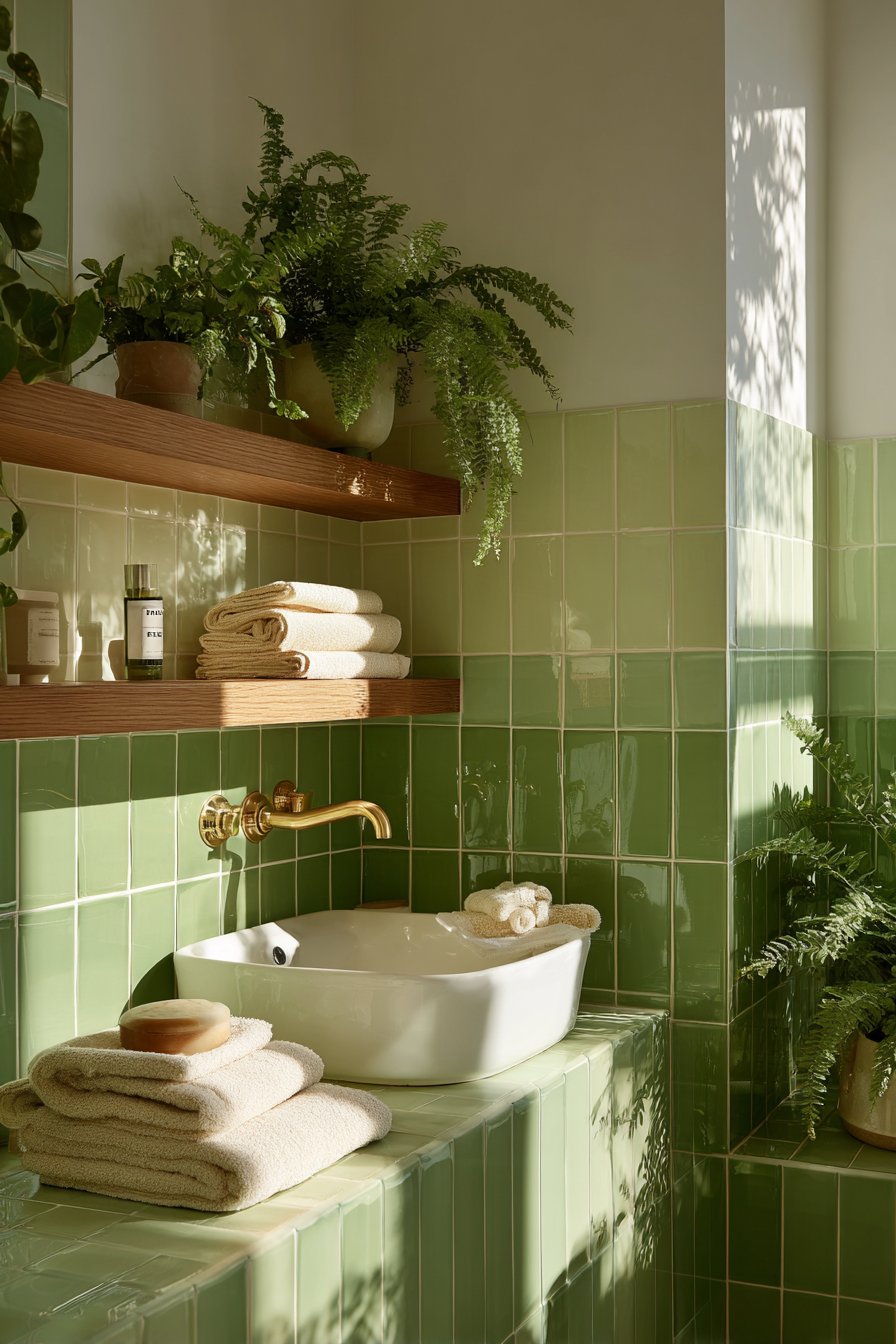 Serene Sage Green Subway Tile Sanctuary