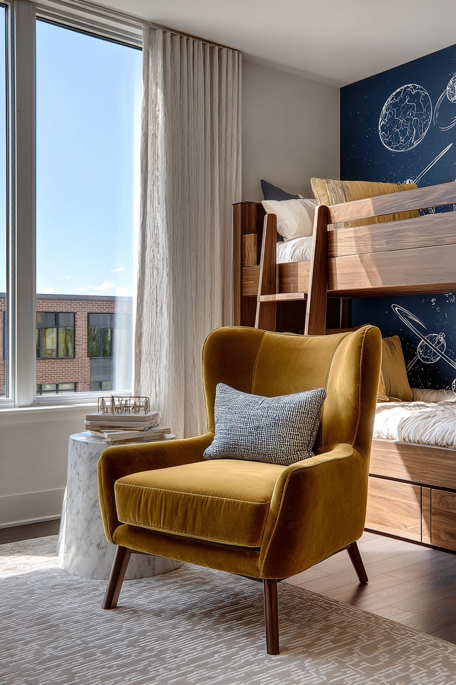  Mid-Century Modern Mustard Velvet Armchairs