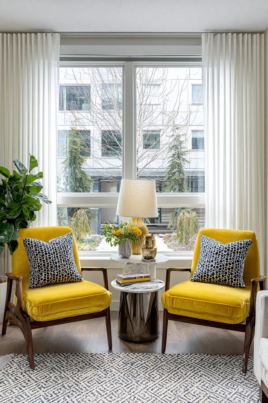  Mid-Century Modern Mustard Velvet Armchairs