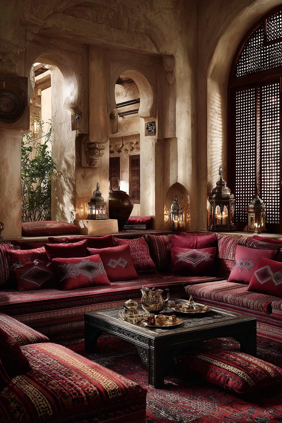 Traditional Majlis with Burgundy and Gold Opulence