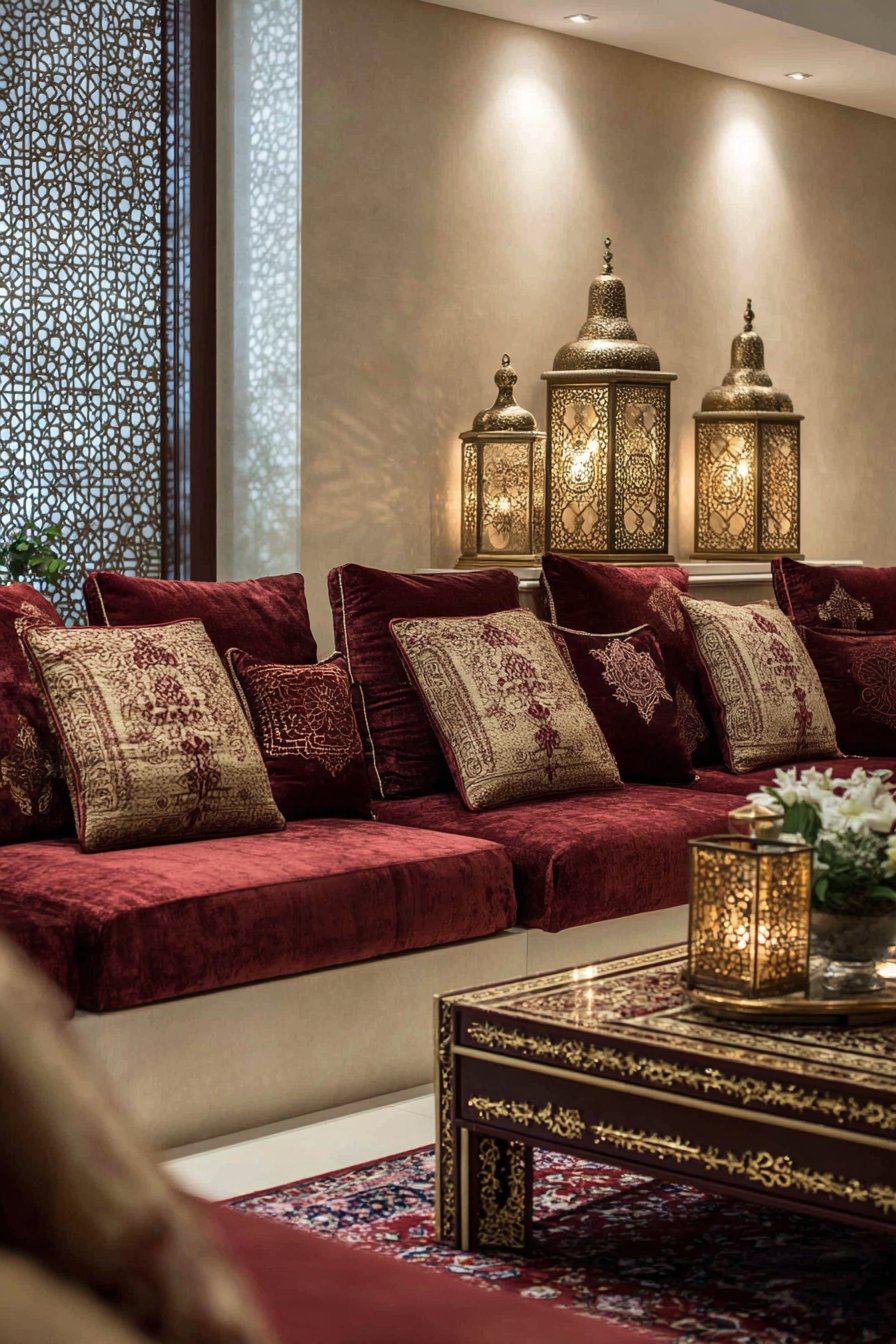 Traditional Majlis with Burgundy and Gold Opulence