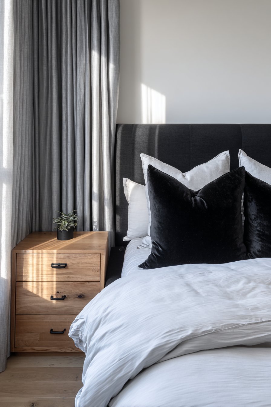 Sophisticated Matte Black Accent Wall with Layered Textures