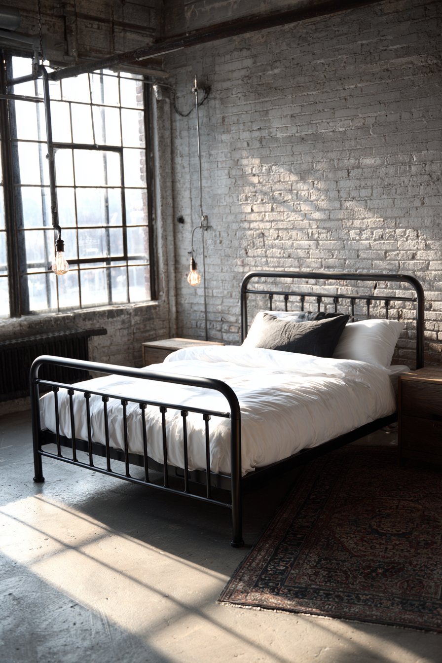 Industrial-Style Master Bedroom with Exposed Brick