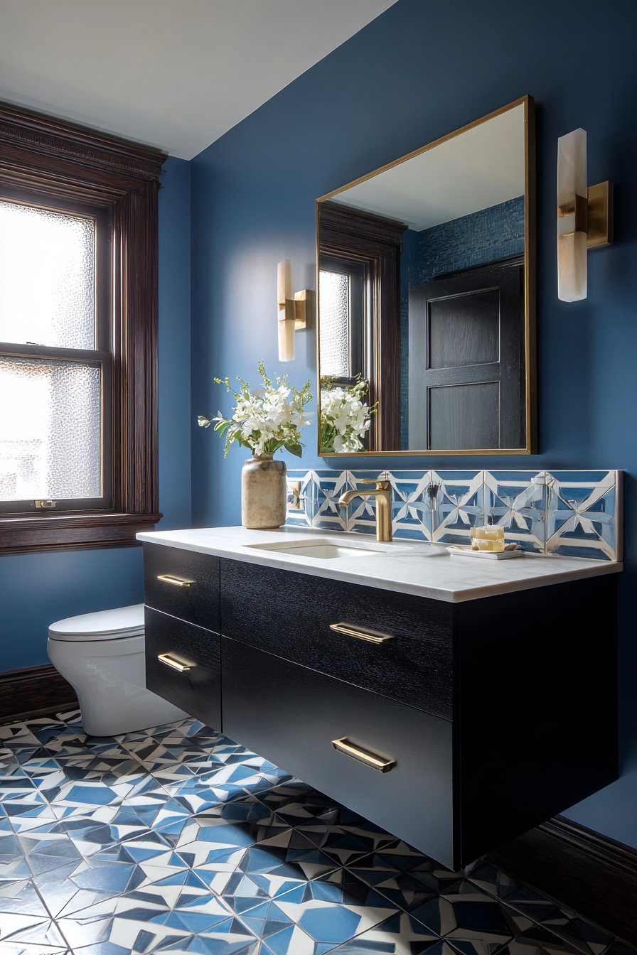 Navy Hexagonal Elegance with Gold Accents