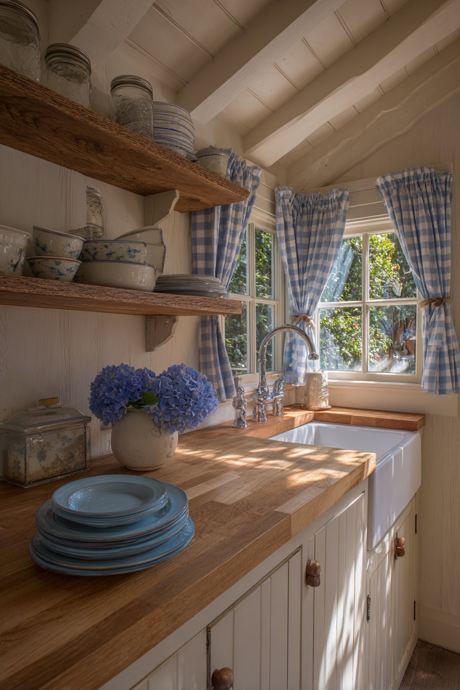 Open Shelving Elegance with Vintage Charm