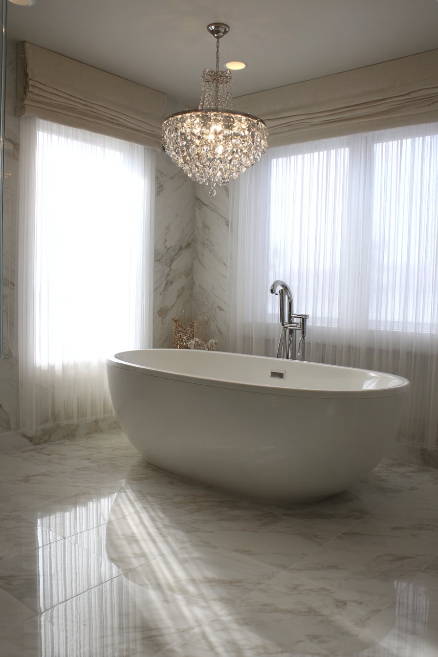 Crystal Chandelier Sanctuary with Freestanding Tub