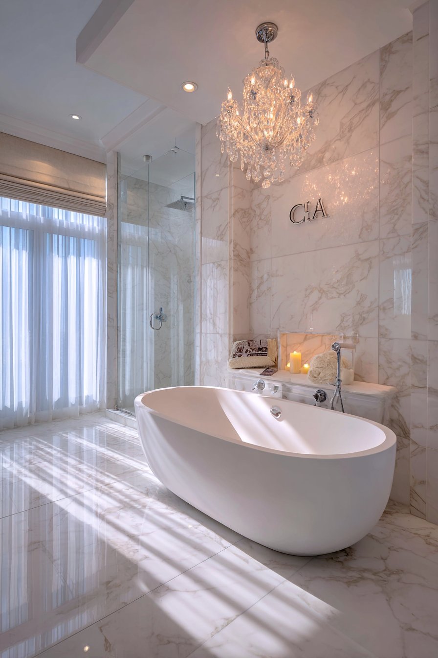 Crystal Chandelier Sanctuary with Freestanding Tub