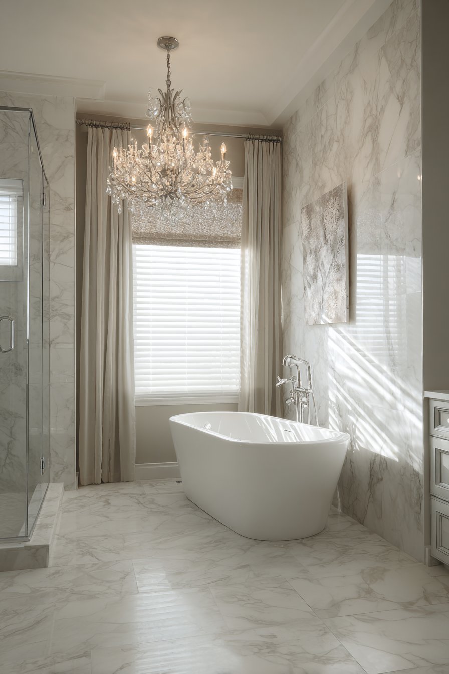 Crystal Chandelier Sanctuary with Freestanding Tub