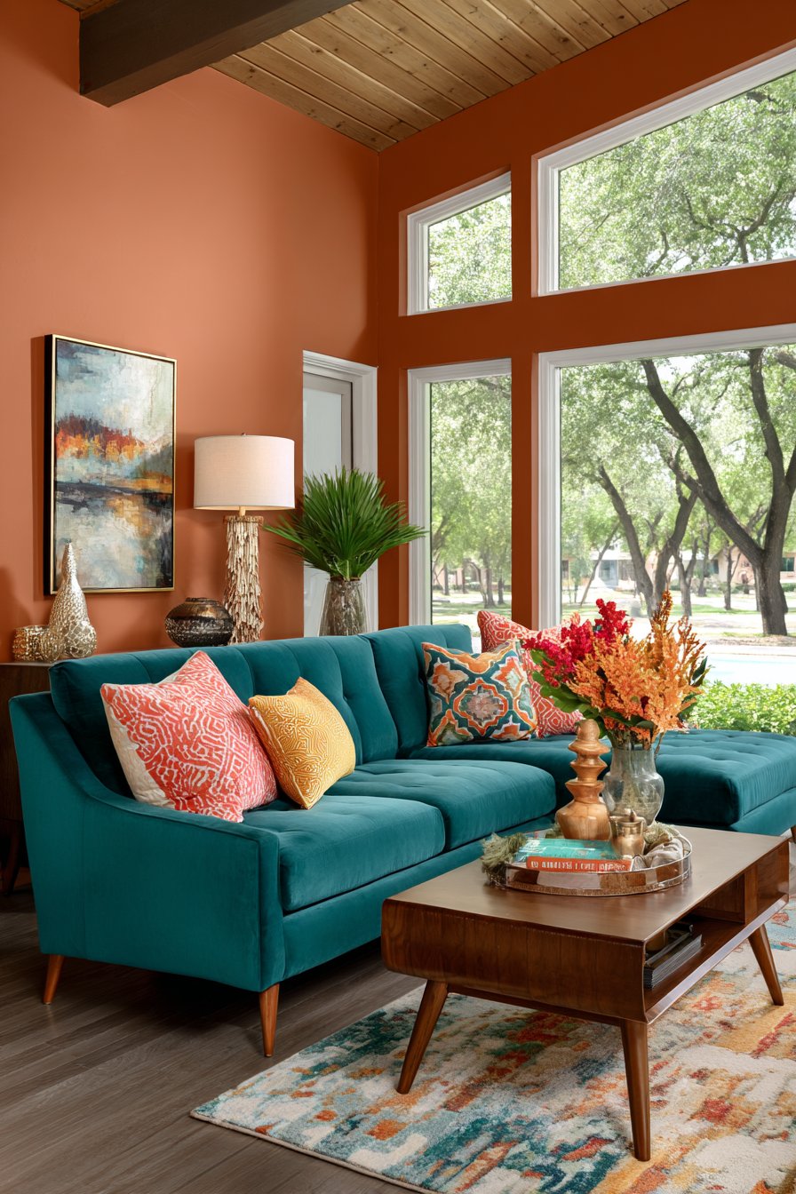 Vibrant Teal Velvet Paradise with Geometric Accents
