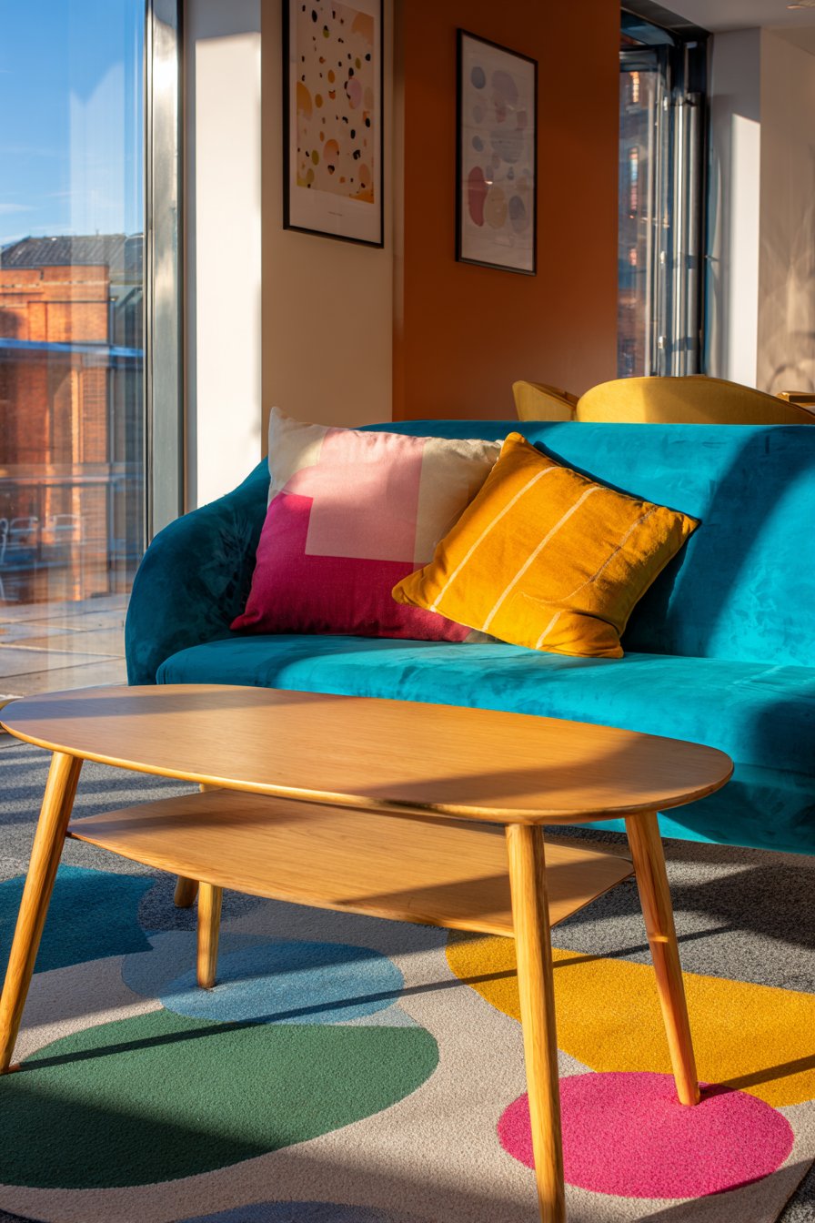 Vibrant Teal Velvet Paradise with Geometric Accents