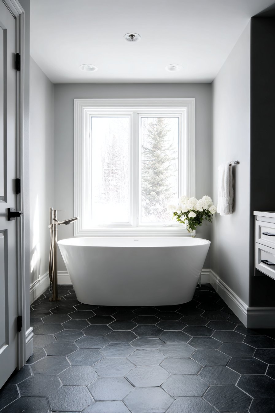 Serene Spa Sanctuary with Freestanding Soaking Tub