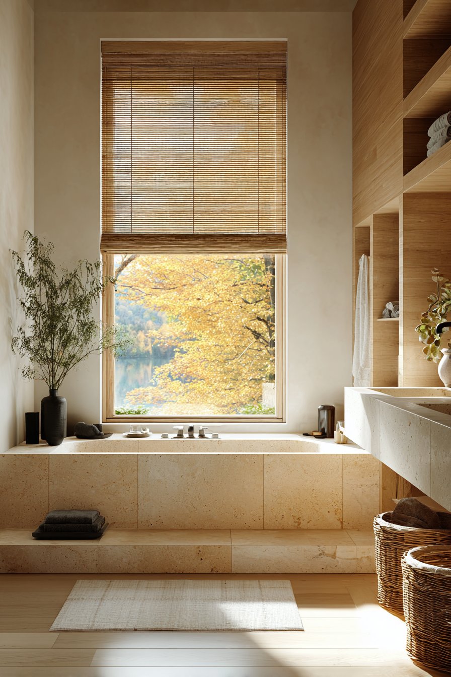 Serene Soaking Sanctuary with Natural Stone Tub