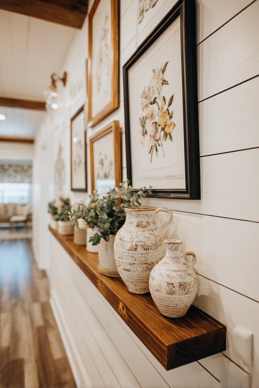 Botanical Gallery Wall with Functional Floating Shelves