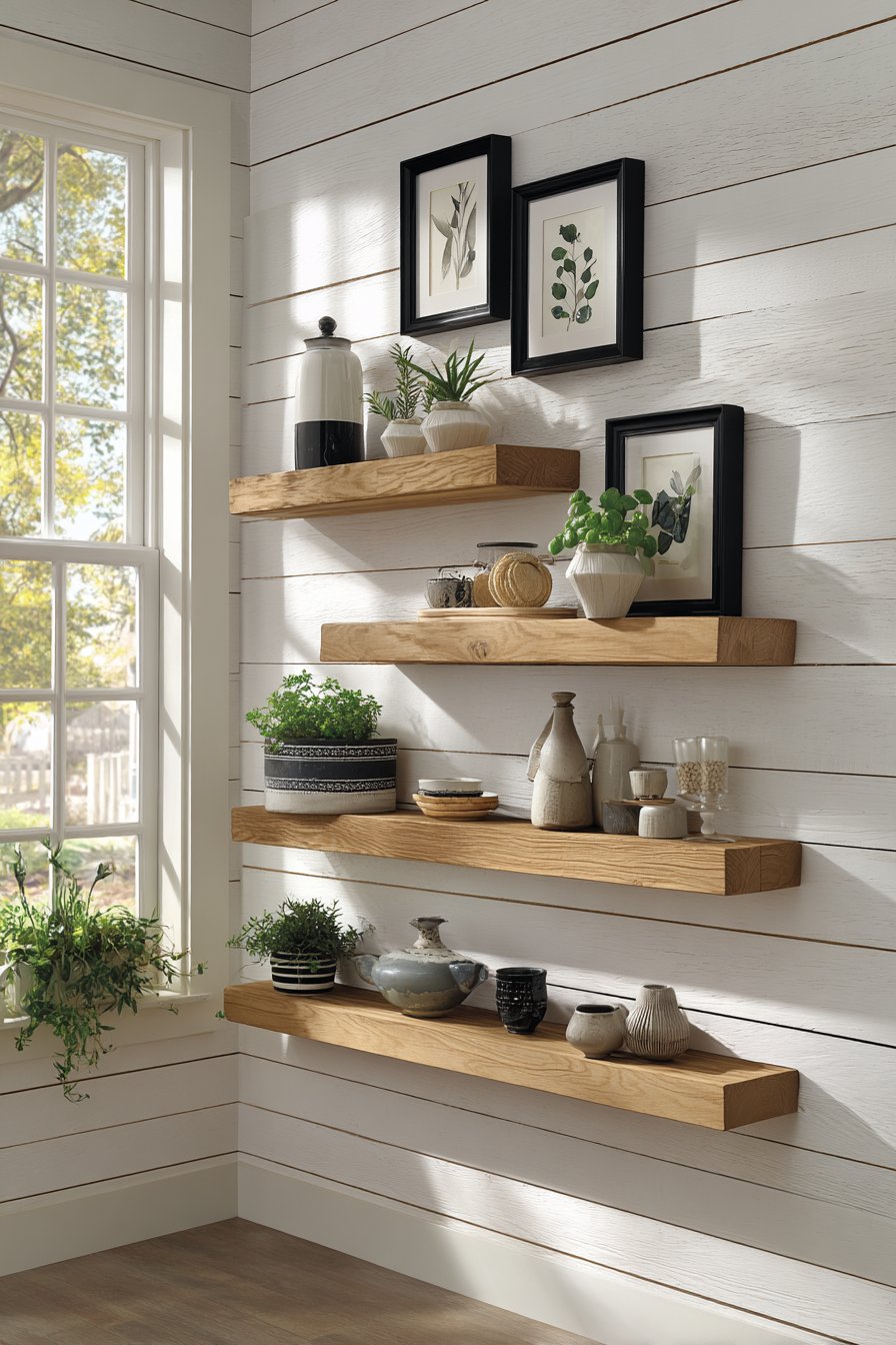 Botanical Gallery Wall with Functional Floating Shelves