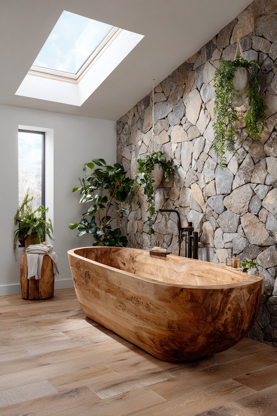 Teak Soaking Tub Sanctuary with Skylight Illumination