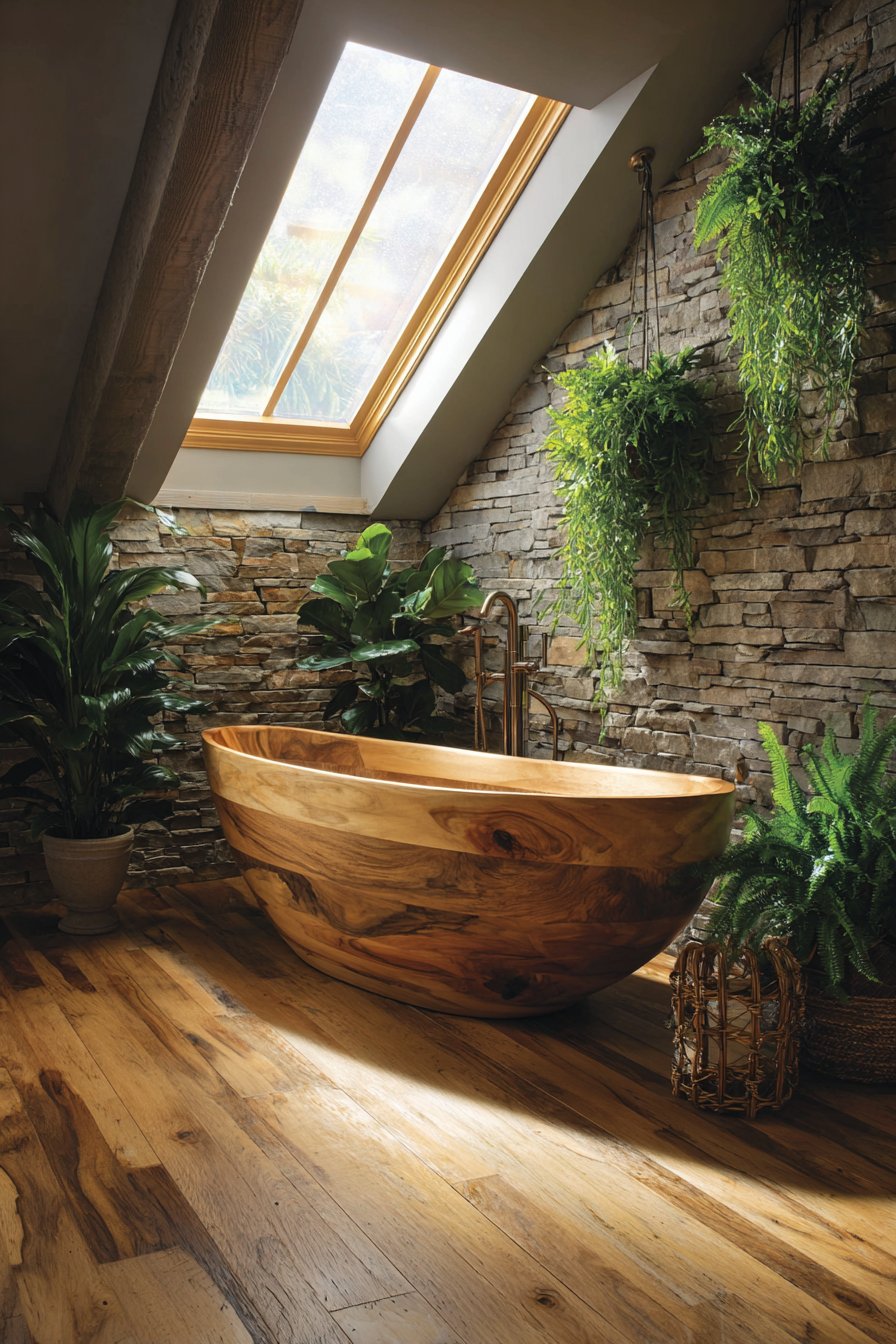 Teak Soaking Tub Sanctuary with Skylight Illumination