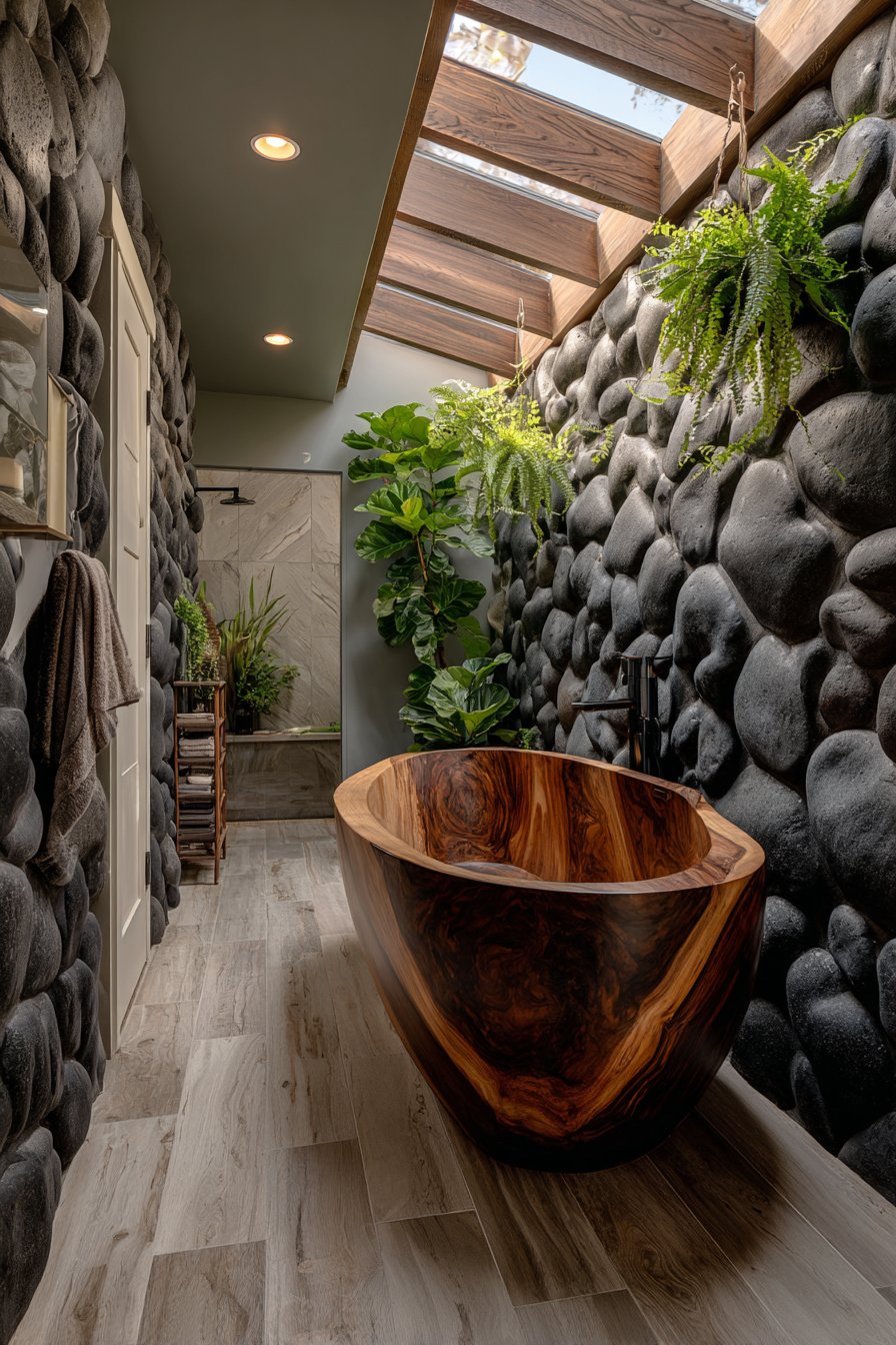 Teak Soaking Tub Sanctuary with Skylight Illumination