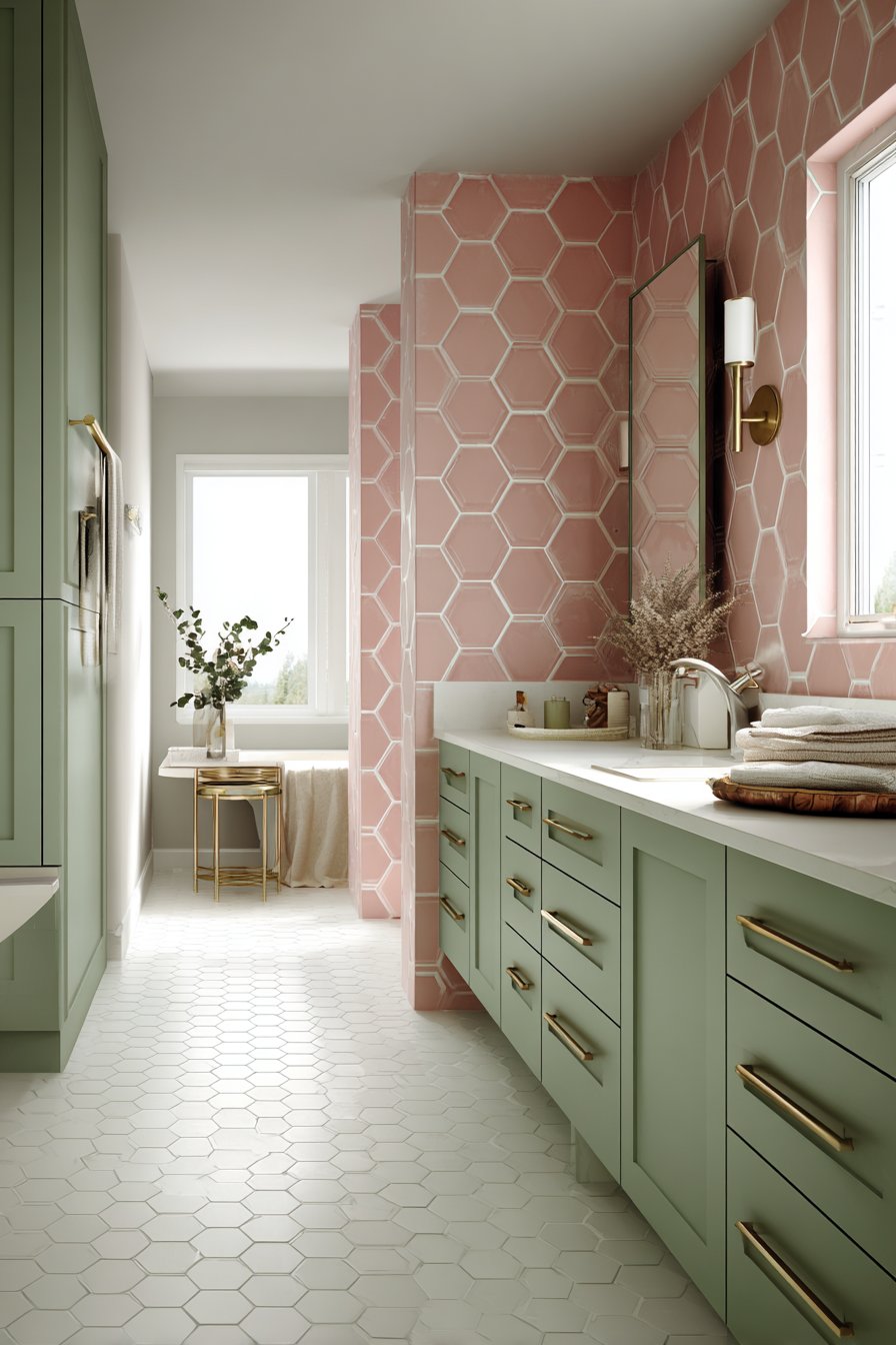 Contemporary Floating Vanity with Soft Sage and Blush Accents