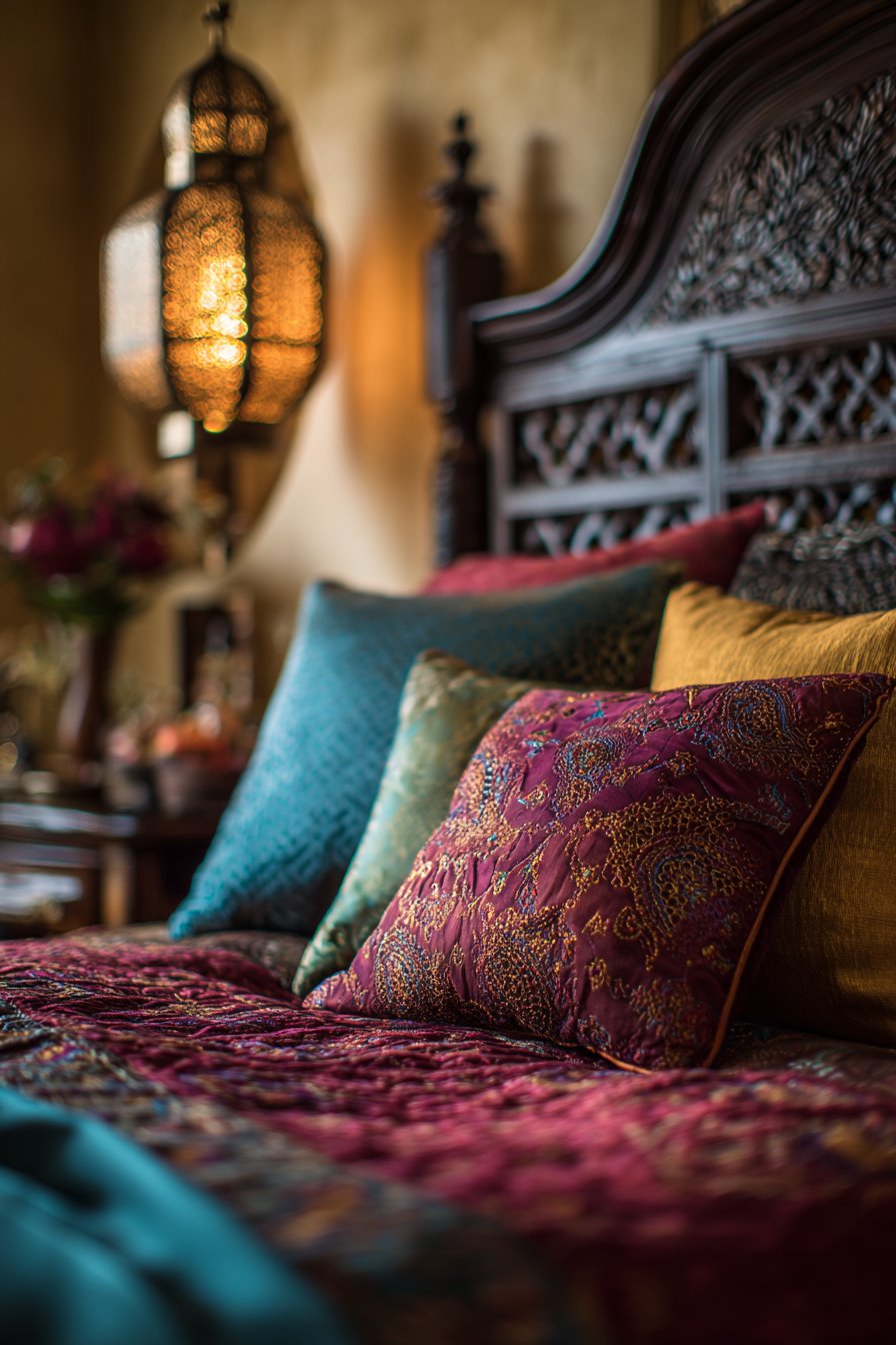 Carved Elegance with Jewel-Toned Textiles