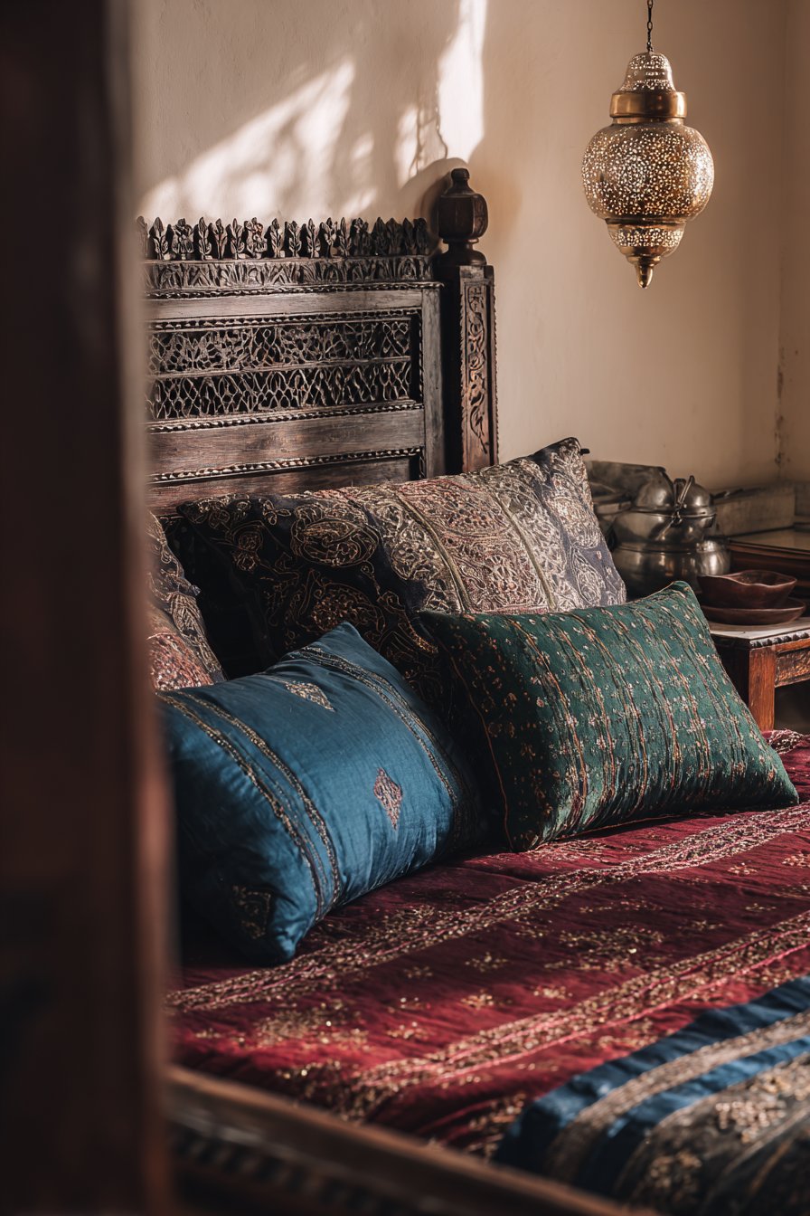 Carved Elegance with Jewel-Toned Textiles